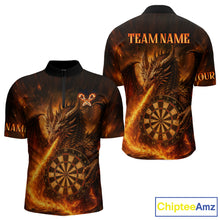 Load image into Gallery viewer, Orange Flaming Dragon Darts Jersey For Men Custom Polo &amp; Quarter Zip Darts League Team Shirt TDM4555