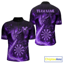 Load image into Gallery viewer, Purple Flaming Dragon Darts Jersey For Men Custom Polo &amp; Quarter Zip Darts League Team Shirt TDM4556