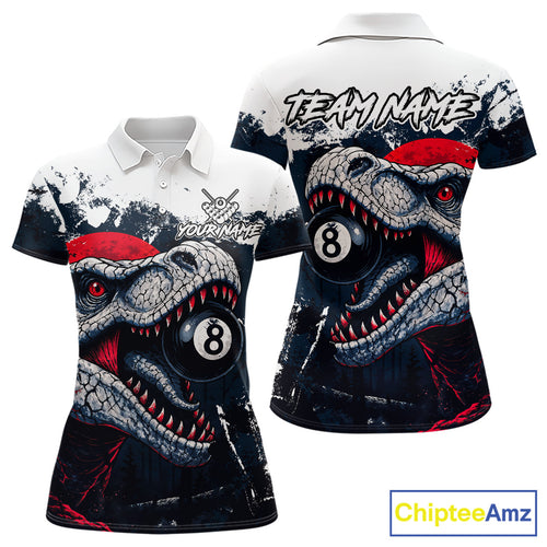 Personalized Dinosaur 8 Ball Billiard Shirt For Women Custom Billiard Team Shirts, Pool Jersey |Red TDM4766
