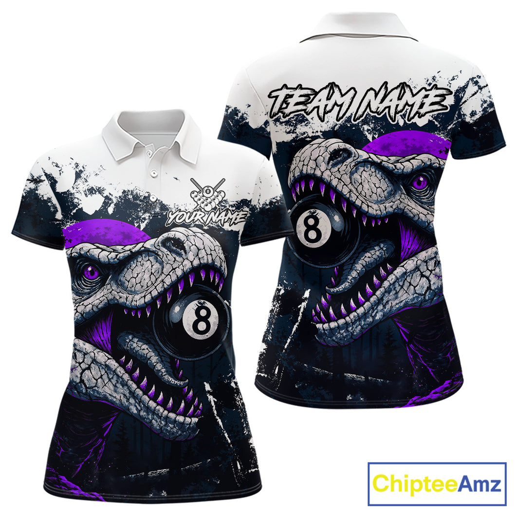 Personalized Dinosaur 8 Ball Billiard Shirt For Women Custom Billiard Team Shirt, Pool Jersey|Purple TDM4768