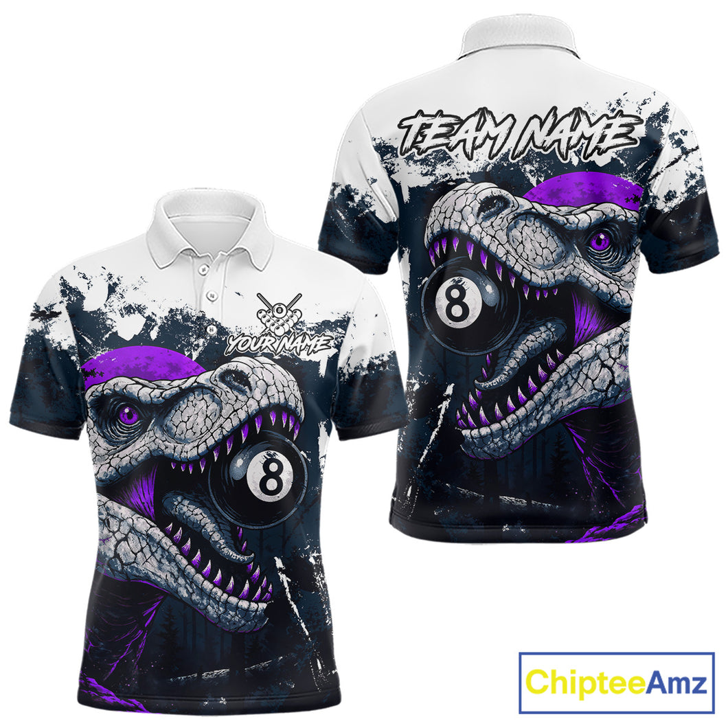 Personalized Dinosaur 8 Ball Billiard Shirt For Men Custom Billiard Team Shirt, Pool Jersey|Purple TDM4768