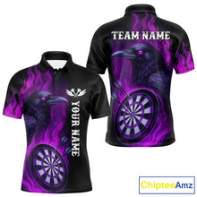 Load image into Gallery viewer, Black And Purple Flame Raven Darts Shirt For Men Custom Halloween Darts Team Jersey Outfit TDM4577