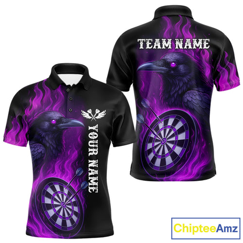 Black And Purple Flame Raven Darts Shirt For Men Custom Halloween Darts Team Jersey Outfit TDM4577