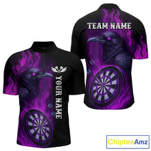 Load image into Gallery viewer, Black And Purple Flame Raven Darts Shirt For Men Custom Halloween Darts Team Jersey Outfit TDM4577