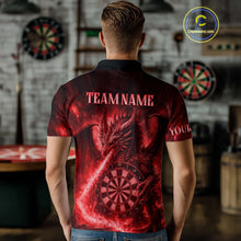 Load image into Gallery viewer, Red Flaming Dragon Darts Jersey For Men Custom Polo &amp; Quarter Zip Darts League Team Shirt TDM4586