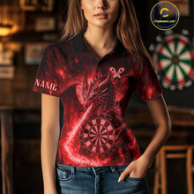 Load image into Gallery viewer, Red Flaming Dragon Darts Jersey For Women Custom Polo &amp; Quarter Zip Darts League Team Shirt TDM4586