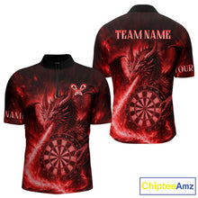 Load image into Gallery viewer, Red Flaming Dragon Darts Jersey For Men Custom Polo &amp; Quarter Zip Darts League Team Shirt TDM4586