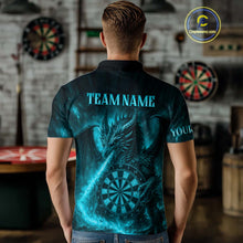 Load image into Gallery viewer, Turquoise Flaming Dragon Darts Jersey For Men Custom Polo &amp; Quarter Zip Darts League Team Shirt TDM4587