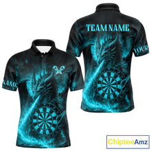 Load image into Gallery viewer, Turquoise Flaming Dragon Darts Jersey For Men Custom Polo &amp; Quarter Zip Darts League Team Shirt TDM4587
