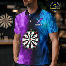 Load image into Gallery viewer, Blue And Purple Custom Fire Darts Shirt For Men, Personalized Darts Team Jersey Polo &amp; 1/4 Zip TDM4207