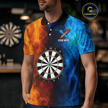 Load image into Gallery viewer, Blue And Orange Custom Fire Darts Shirt For Men, Personalized Darts Team Jersey Polo &amp; 1/4 Zip TDM4206