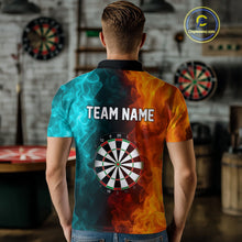 Load image into Gallery viewer, Orange And Turquoise Custom Fire Flame Darts Shirt For Men, Personalized Dart Team Jersey Outfit TDM4208