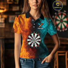 Load image into Gallery viewer, Orange And Turquoise Custom Fire Flame Darts Shirt For Women, Personalized Dart Team Jersey Outfit TDM4208