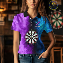 Load image into Gallery viewer, Blue And Purple Custom Fire Darts Shirt For Women, Personalized Darts Team Jersey Polo &amp; 1/4 Zip TDM4207