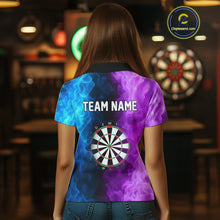 Load image into Gallery viewer, Blue And Purple Custom Fire Darts Shirt For Women, Personalized Darts Team Jersey Polo &amp; 1/4 Zip TDM4207