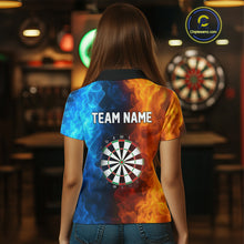 Load image into Gallery viewer, Blue And Orange Custom Fire Darts Shirt For Women, Personalized Darts Team Jersey Polo &amp; 1/4 Zip TDM4206