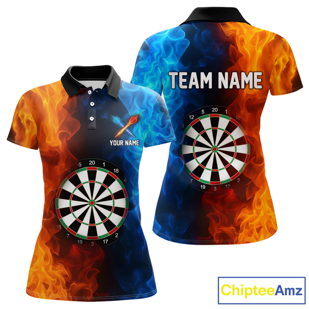 Blue And Orange Custom Fire Darts Shirt For Women, Personalized Darts Team Jersey Polo & 1/4 Zip TDM4206