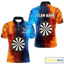 Load image into Gallery viewer, Blue And Orange Custom Fire Darts Shirt For Men, Personalized Darts Team Jersey Polo &amp; 1/4 Zip TDM4206