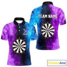Load image into Gallery viewer, Blue And Purple Custom Fire Darts Shirt For Men, Personalized Darts Team Jersey Polo &amp; 1/4 Zip TDM4207