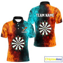 Load image into Gallery viewer, Orange And Turquoise Custom Fire Flame Darts Shirt For Men, Personalized Dart Team Jersey Outfit TDM4208
