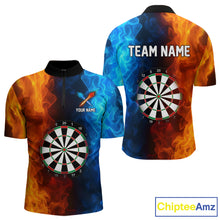 Load image into Gallery viewer, Blue And Orange Custom Fire Darts Shirt For Men, Personalized Darts Team Jersey Polo &amp; 1/4 Zip TDM4206