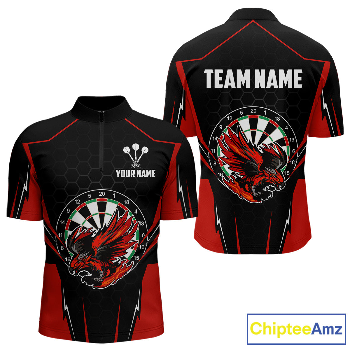 Custom Men's Darts Quarter-Zip Shirts Red & Black Eagle Dartboard For Darts Jersey NYN0769