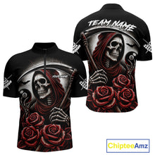 Load image into Gallery viewer, Grim Reaper 8 Ball Pool Roses Billiard Shirt For Men Custom Funny Pool Team Shirt Design |Red TDM4235