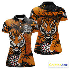 Load image into Gallery viewer, Personalized Black And Orange Tiger Darts Shirt For Women Custom Darts Jersey Team Polo &amp; 1/4 Zip TDM4275