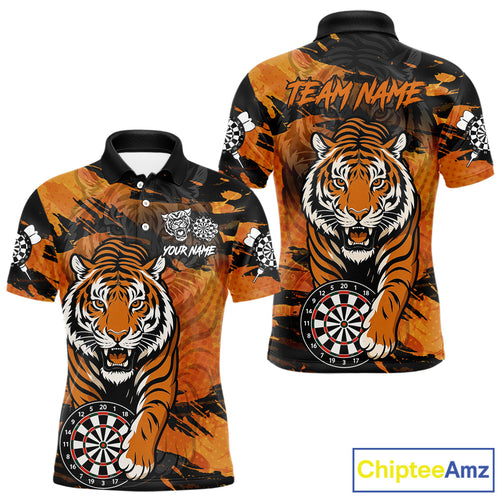 Personalized Black And Orange Tiger Darts Shirt For Men Custom Darts Jersey Team Polo & 1/4 Zip TDM4275