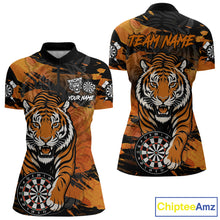 Load image into Gallery viewer, Personalized Black And Orange Tiger Darts Shirt For Women Custom Darts Jersey Team Polo &amp; 1/4 Zip TDM4275