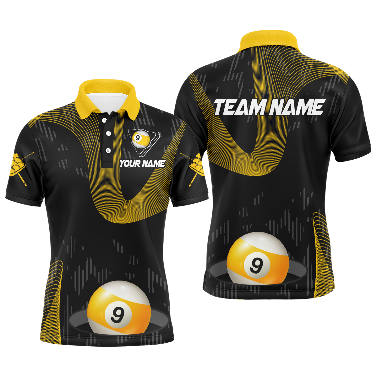 Customized Yellow Black 9 Ball Pool 3D Printed Billiard Shirts For Men, 9 Ball Billiard Jerseys TDM1938