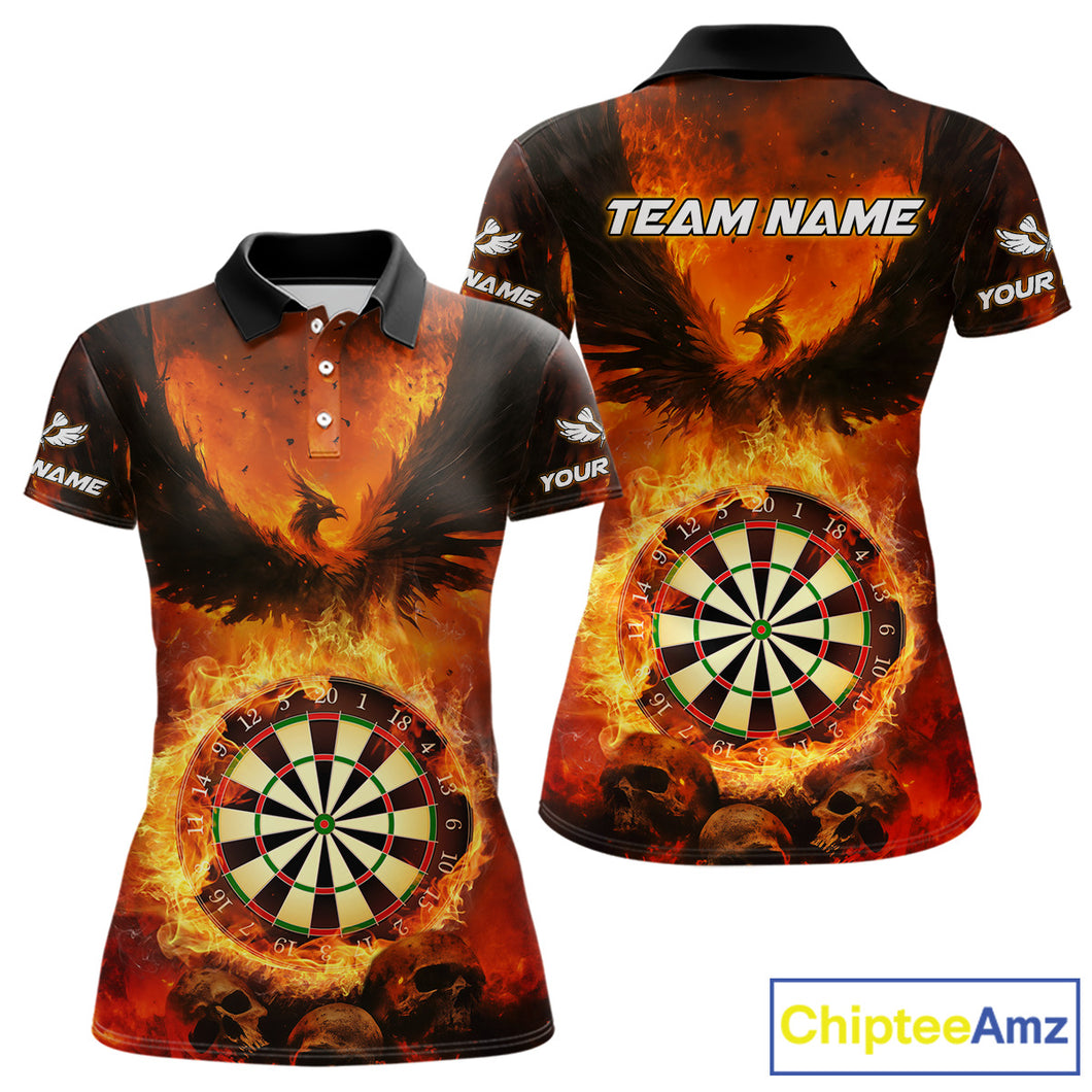 Personalized Orange Flaming Phoenix Darts Shirt For Women, Darts League Jersey Team Polo & 1/4 Zip TDM4490
