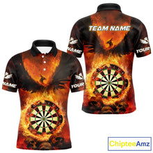 Load image into Gallery viewer, Personalized Orange Flaming Phoenix Darts Shirt For Men, Darts League Jersey Team Polo &amp; 1/4 Zip TDM4490