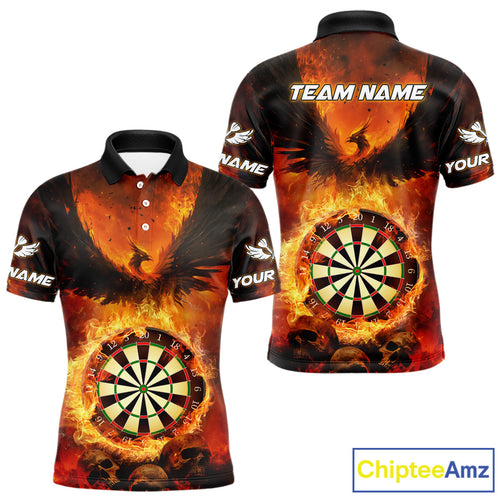 Personalized Orange Flaming Phoenix Darts Shirt For Men, Darts League Jersey Team Polo & 1/4 Zip TDM4490