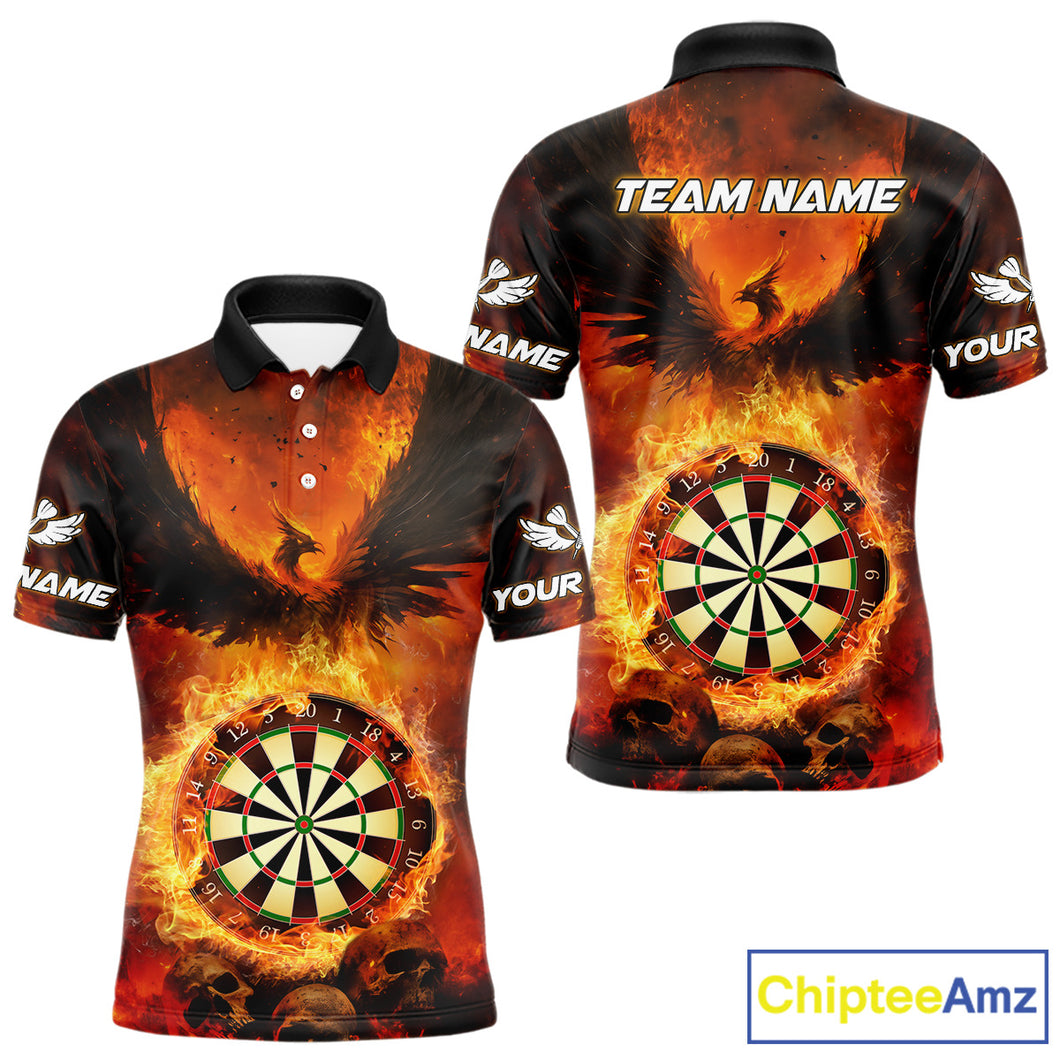 Personalized Orange Flaming Phoenix Darts Shirt For Men, Darts League Jersey Team Polo & 1/4 Zip TDM4490