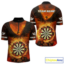 Load image into Gallery viewer, Personalized Orange Flaming Phoenix Darts Shirt For Men, Darts League Jersey Team Polo &amp; 1/4 Zip TDM4490