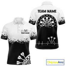 Load image into Gallery viewer, Personalized White Black Heartbeat Darts Shirt For Men Custom Grunge Darts Jersey Polo &amp; 1/4 Zip TDM4530