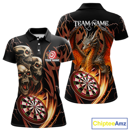 Personalized Skull & Dragon Darts Shirt For Women Custom Lightning Dartboard Team Jersey |Orange TDM4535