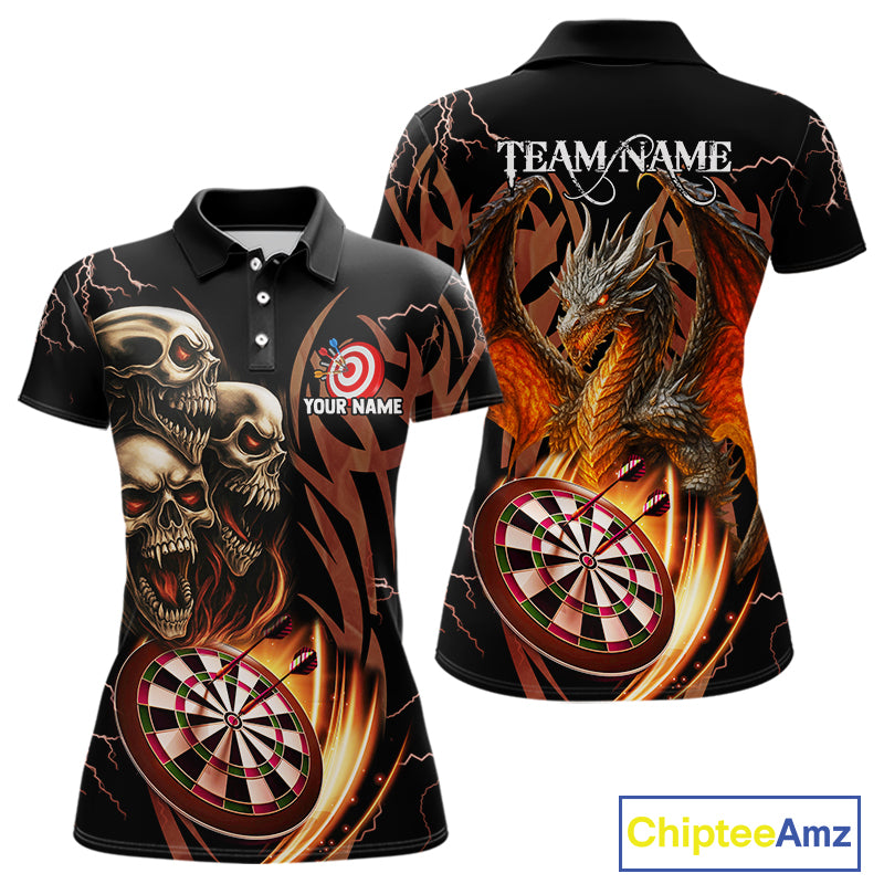 Personalized Skull & Dragon Darts Shirt For Women Custom Lightning Dartboard Team Jersey |Orange TDM4535