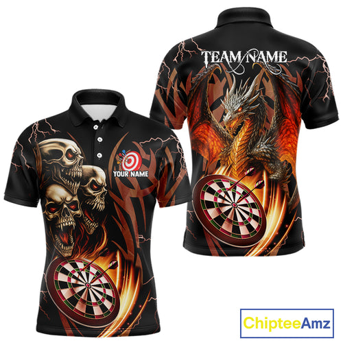 Personalized Skull & Dragon Darts Shirt For Men Custom Lightning Dartboard Team Jersey |Orange TDM4535