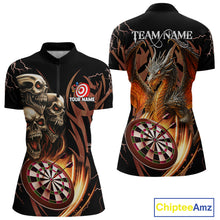 Load image into Gallery viewer, Personalized Skull &amp; Dragon Darts Shirt For Women Custom Lightning Dartboard Team Jersey |Orange TDM4535