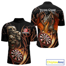 Load image into Gallery viewer, Personalized Skull &amp; Dragon Darts Shirt For Men Custom Lightning Dartboard Team Jersey |Orange TDM4535
