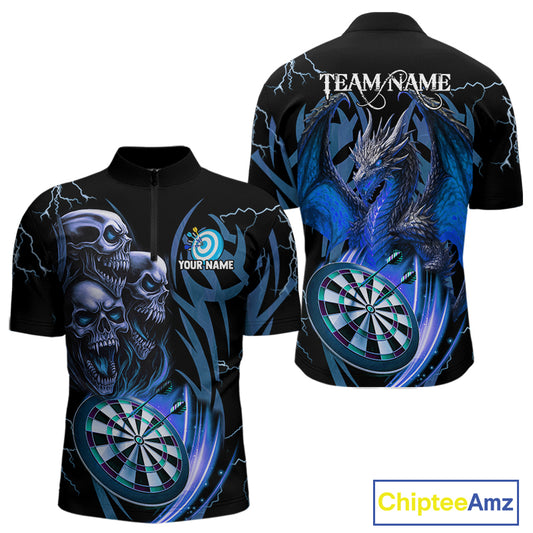 Personalized Skull & Dragon Darts Shirt For Men Custom Lightning Dartboard Team Jersey |Blue TDM4536