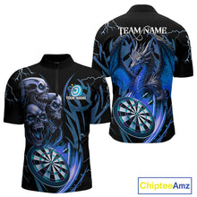 Load image into Gallery viewer, Personalized Skull &amp; Dragon Darts Shirt For Men Custom Lightning Dartboard Team Jersey |Blue TDM4536