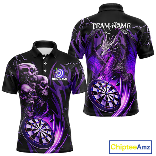 Personalized Skull & Dragon Darts Shirt For Men Custom Lightning Dartboard Team Jersey |Purple TDM4537