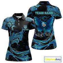 Load image into Gallery viewer, Custom Teal Blue Marble Billiard Shirt For Women, 8 Ball Butterfly Pool Team Jersey Polo &amp; 1/4 Zip TDM4776