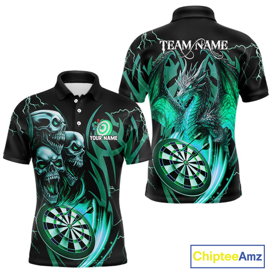Personalized Skull & Dragon Darts Shirt For Men Custom Lightning Dartboard Team Jersey |Turquoise TDM4778
