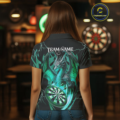 Personalized Skull & Dragon Darts Shirt For Women Custom Lightning Dartboard Team Jersey |Turquoise TDM4778