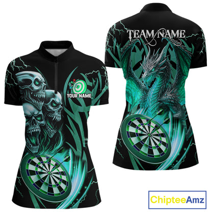 Personalized Skull & Dragon Darts Shirt For Women Custom Lightning Dartboard Team Jersey |Turquoise TDM4778