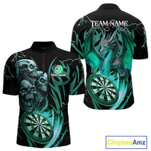 Load image into Gallery viewer, Personalized Skull &amp; Dragon Darts Shirt For Men Custom Lightning Dartboard Team Jersey |Turquoise TDM4778